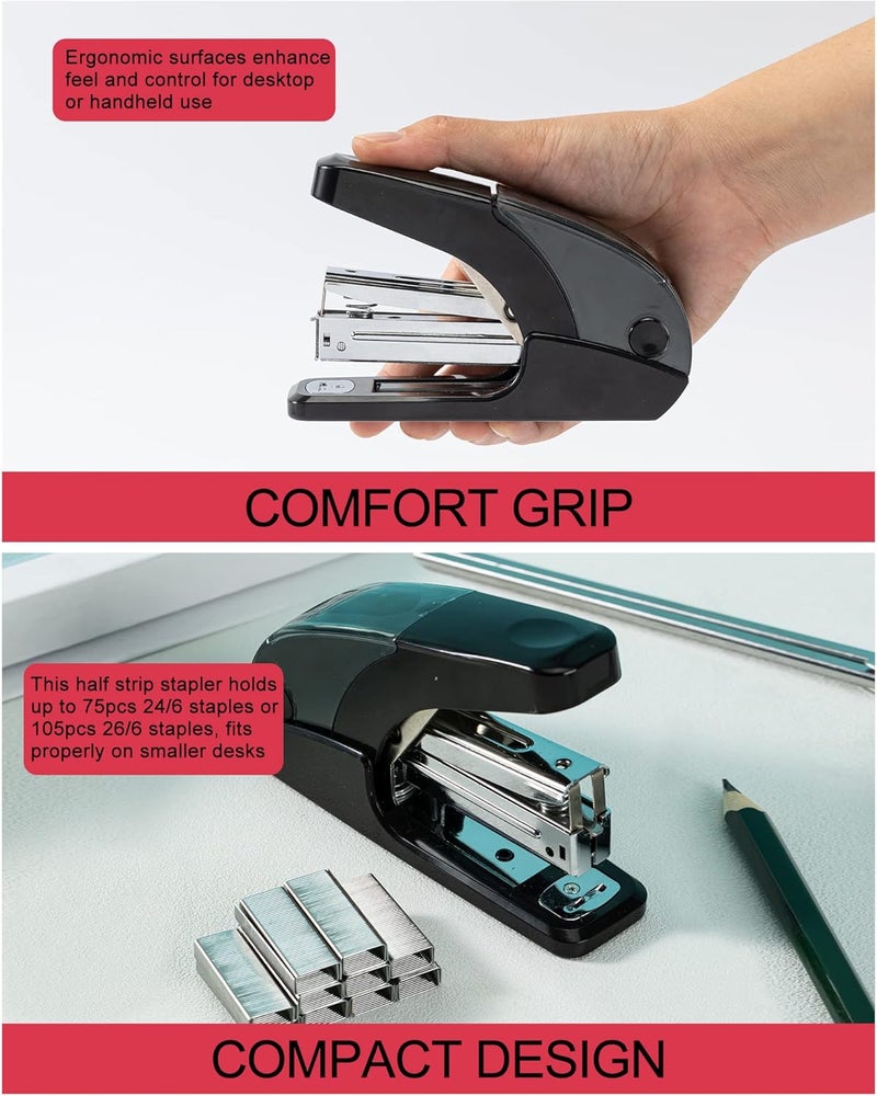 PAPERPAL Effortless Standard Stapler Set, 20 Sheet Capacity, Half Strip with Built-in Staples Storage, Includes 1000 pcs 1/4“ Staples & A Staple Remover, for Office, School & Personal Use, Black - Image 5